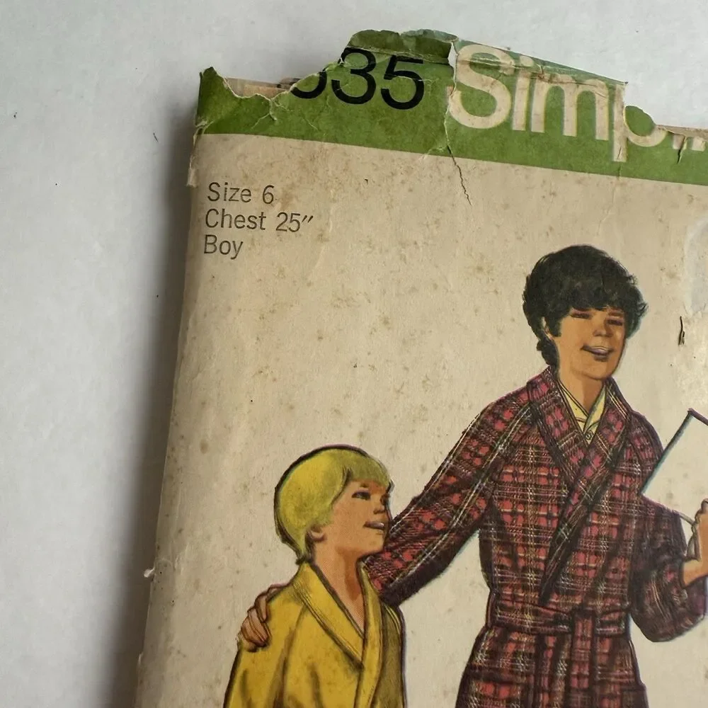 Vintage 70s Simplicity Sewing Pattern 9635 Boys Robe Tie Size 6 Chest 25 *READ*